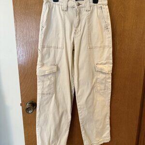 Almost Famous Cream Light Khaki Women's Cargo Pants Size Small Pockets Wide Leg